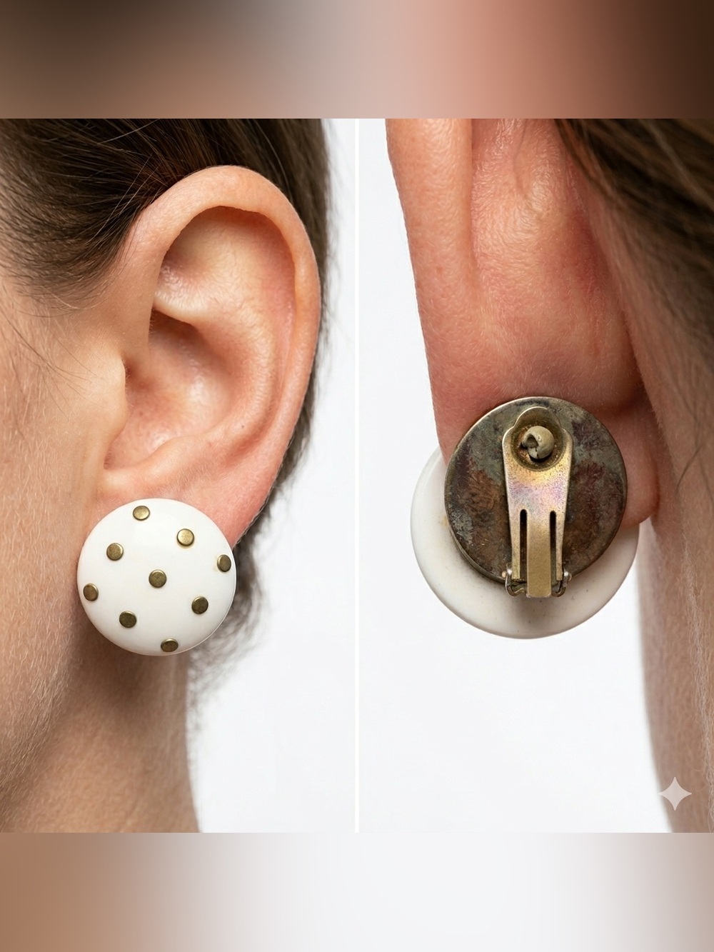 Vintage Les Bernard White Domed Studded Clip-On Earrings